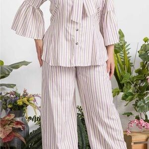 Linen Striped Purple and White Two-Piece Set